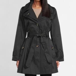 London Fog Trench Coat Women’s L Double Collar Belted Removable Hood
